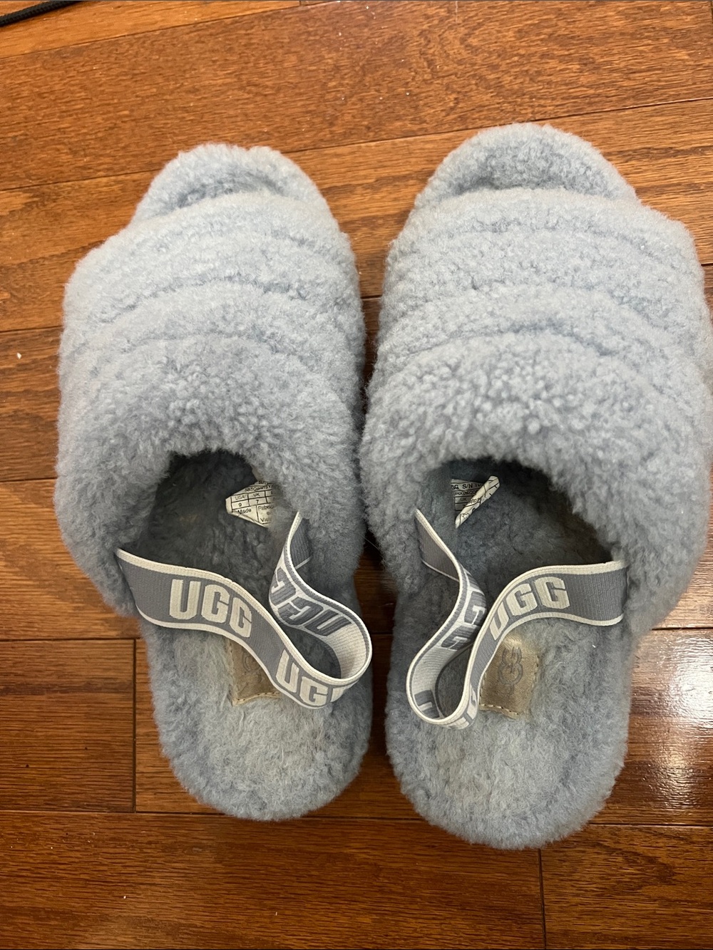 UGG Women's Light Blue Fluff Slide Slippers
